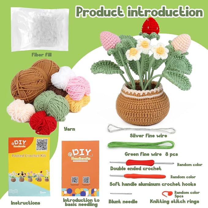 kgxulr Crochet Kit for Beginners, Strawberry Crochet Kit Beginner Crochet - Image 2