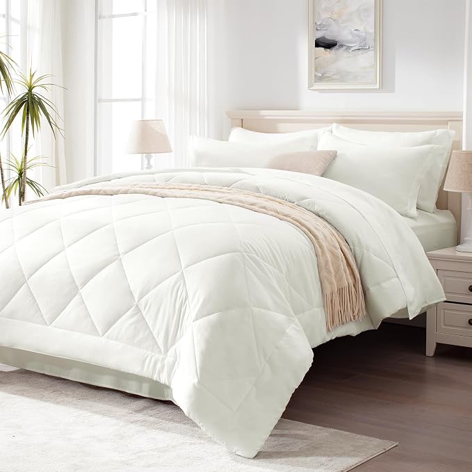 Love's cabin King Size Comforter Set Ivory, 7 Pieces King Bed in a Bag by Lovescabin