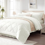 Love's cabin Queen Comforter Set Ivory, 7 Pieces Queen Bed in a Bag, All Season by Lovescabin