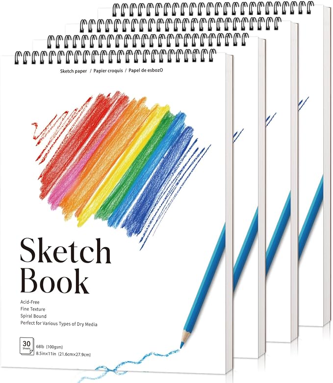 4 Pack Sketch Books, 8.5 x 11 Inch Mini Sketchbook, 68lb/100gsm Spiral Bound by Prudiut