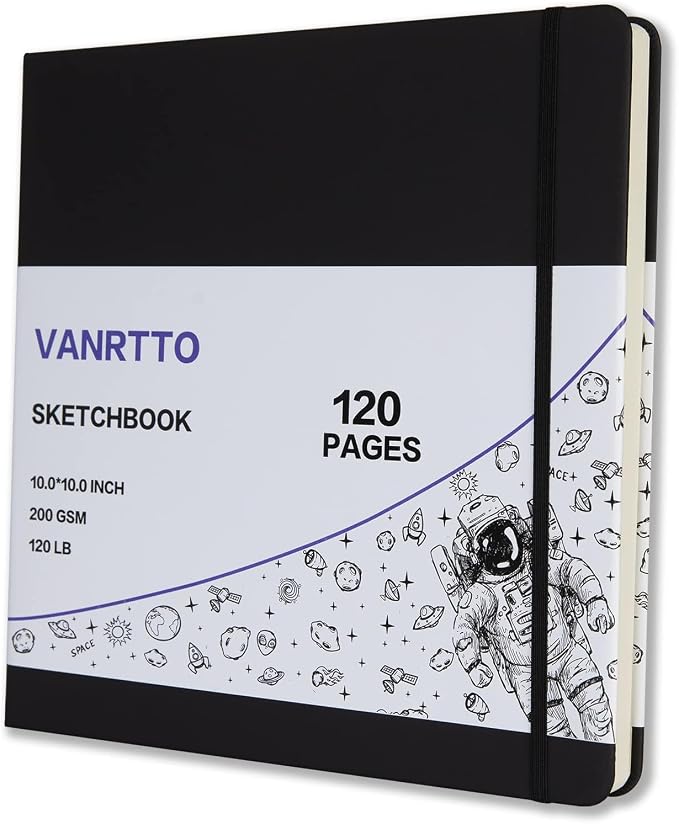 Vanrtto Hardcover Square Sketch Book, Mixed Media Sketchbook 10x10 Inch | by YOURHAPPYTIMECOMPANION