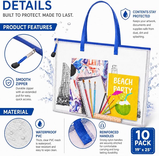 10 Pcs Art Portfolio Bags, 19 x 25 Inch Clear Poster Storage Bags - Image 3