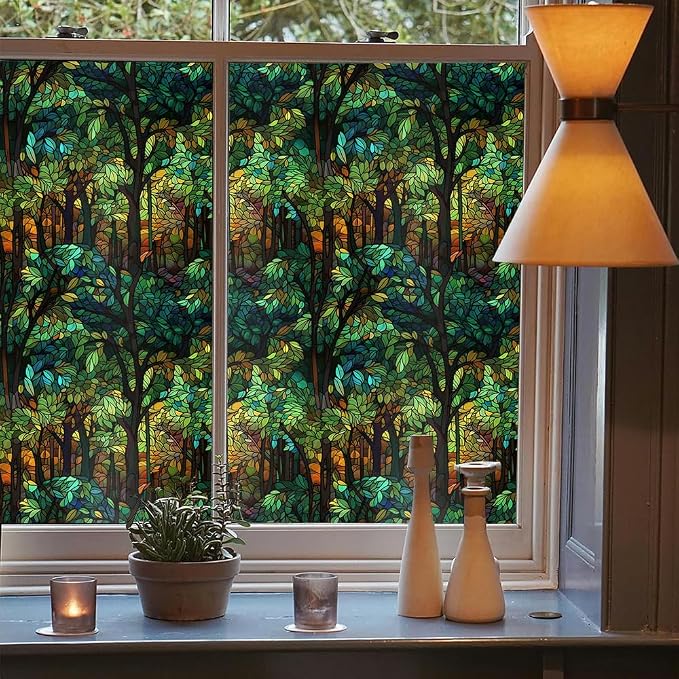 REDAMANCY 16"x118 Green Colorful Forest Stained Glass Double Side Window Films - Image 3