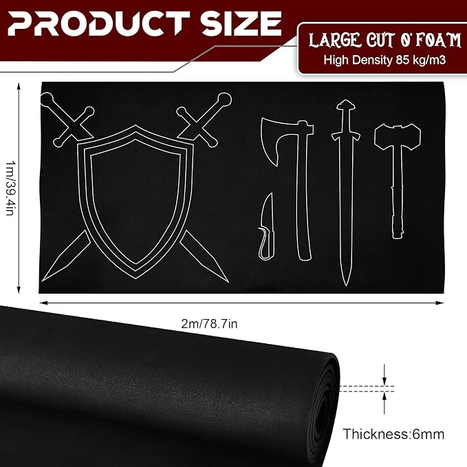 Patelai 6mm Thick Black EVA Foam Roll Large Cosplay Foam Sheets 39''x78'' - Image 2