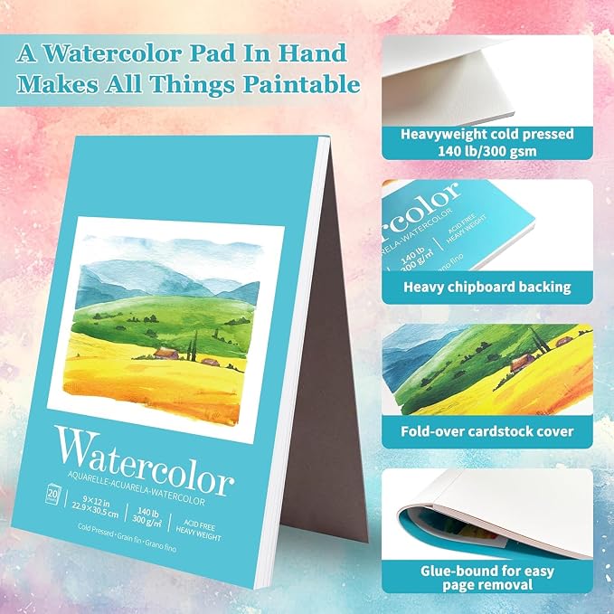 Sadoup 9x12 Watercolor Pad, Quality No-Bleed Art Paper - Image 4