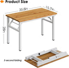 Need Small Folding Computer Desk, 35.8 Inch Writing Table, Teak & White | - Image 3
