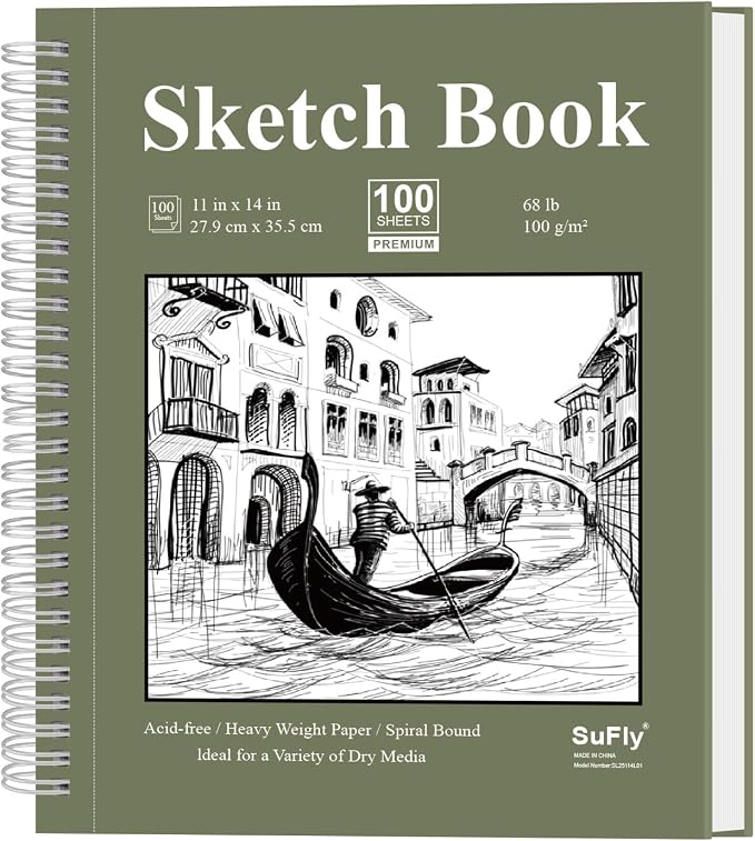 SuFly 11x14 Sketchbook, 100 Sheets Hardcover Sketch Book, 68lb/100gsm Artist by SuFlyDirect