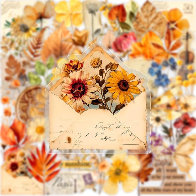 50PCS Transparent Flora Scrapbook Stickers, Flower-G | Vintage Aesthetic Flowers - Image 2