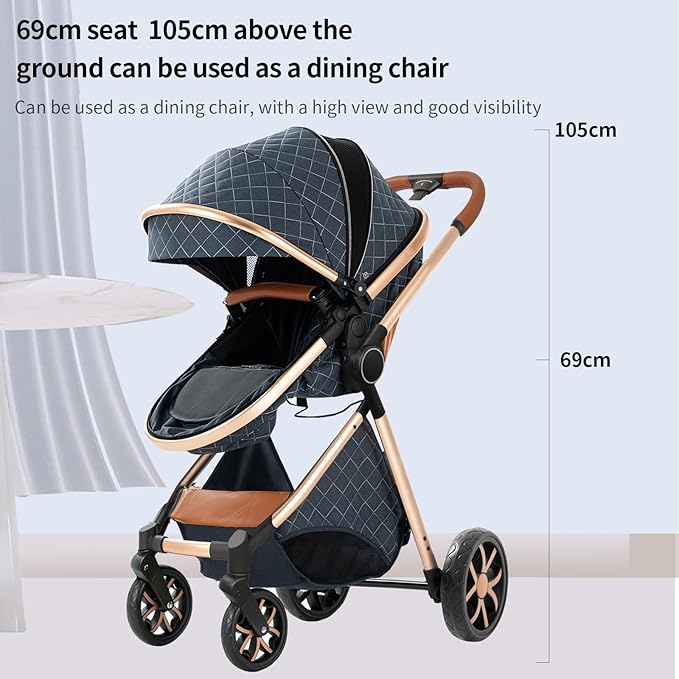 2 in 1 Baby Stroller with Bassinet Mode, Reversible Infant Pram, One-Click Folding, Newborn Travel Stroller, Convertible Toddler Standard Pram Carriage (X2US-Khaki)