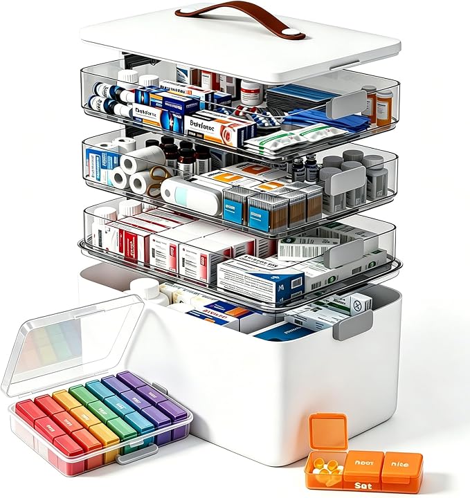 MOPUP 4-Tier Medicine Craft, Organizer Storage, Portable Latch Bin by MOPUP