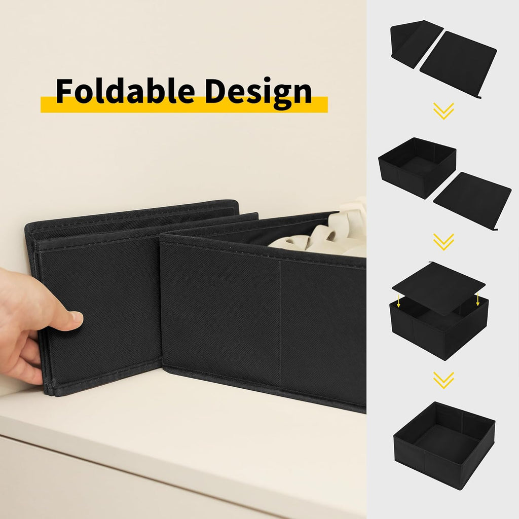 Cupic Cupid Drawer Organizer, Dresser Organizers, Foldabe Drawer Organizer Clothes, Closet Organization and Storage Dividers for Socks, Underwear and Diaper, Set of 6, Black