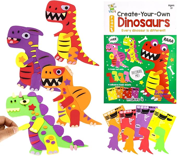 VKPI 4 Pieces EVA Foam Art Crafts Gift Kit, Creative Make Your Own Dinosaurs by VKPI