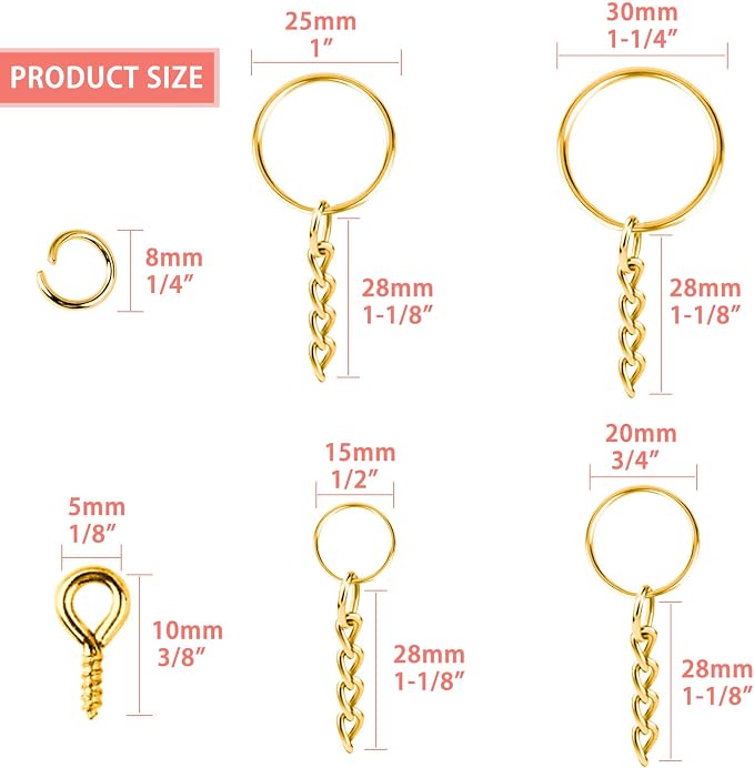 Key Ring with Chain, Shynek 360PCS Gold Keychain Rings with Jump Rings and - Image 5