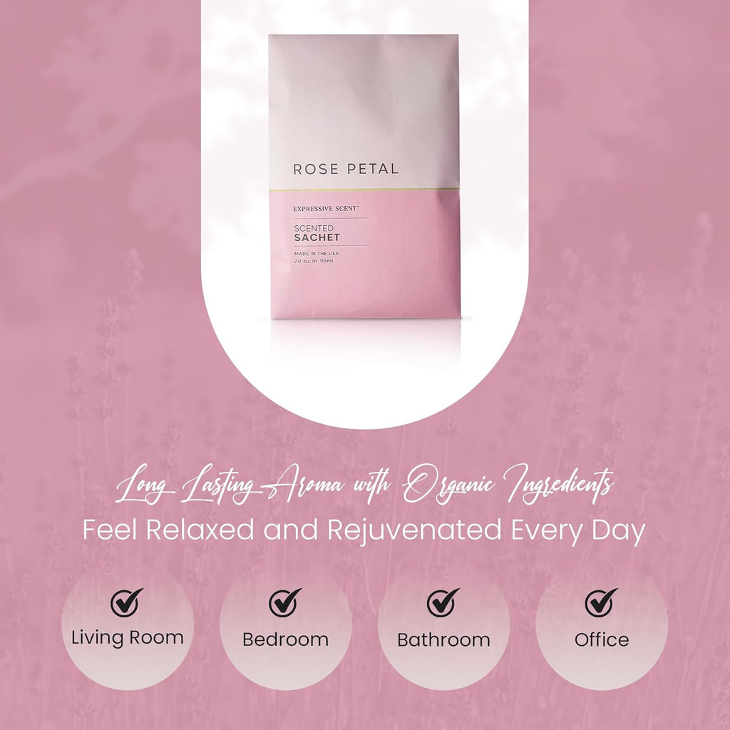 Expressive Scented Fresh Scent Pouches – Perfect Rose Petal Air Freshener – Home Fragrance & Closet Deodorizer for Drawers, Closets, Cars and Bathrooms – Long-Lasting Fresh Scent Sachets (6-Pack)