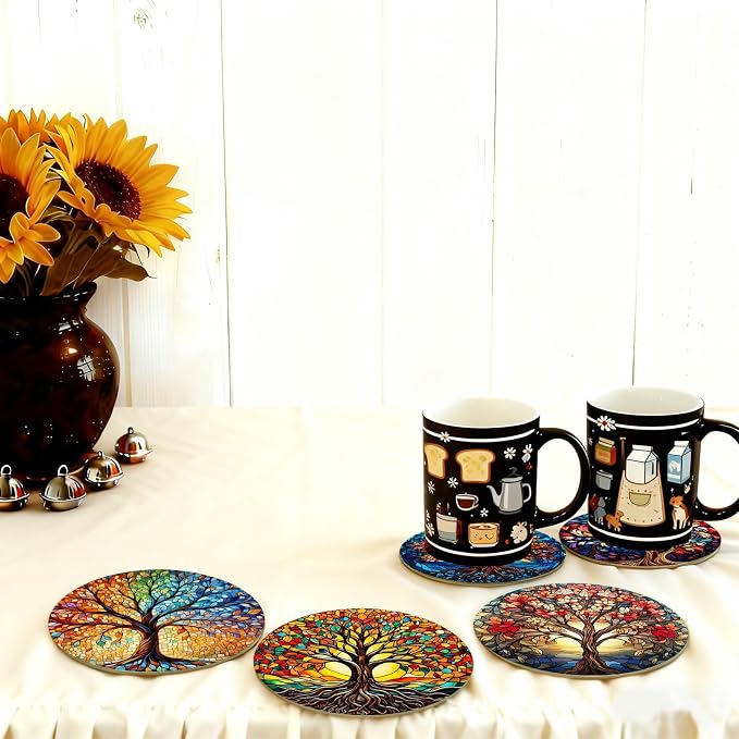 TDOOW Diamond Art Painting Coasters 8 Pcs Colorful Tree Diamond Art Coasters - Image 4