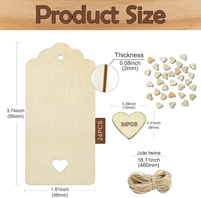48 pcs Rectangle Theme Unfinished Wood Cutout Bookmarks Coffee Blank Heart Wood - Image 2
