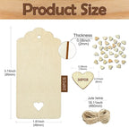 48 pcs Rectangle Theme Unfinished Wood Cutout Bookmarks Coffee Blank Heart Wood - Image 2