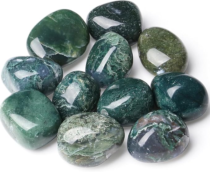 DUQGUHO Moss Agate Crystals Bulk Natural Irregular Polished Stones Tumbled by DUQGUHO