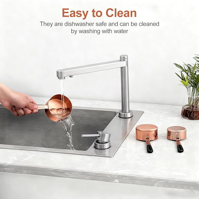 Bopei Measuring Cups and Spoons Set, Rose Gold Plated Stainless Steel 10 Piece - Image 6