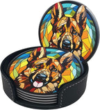Drink Coaster Set of 6, German Shepherd Dog Mom Lover Gift, Leather Drink - Image 3