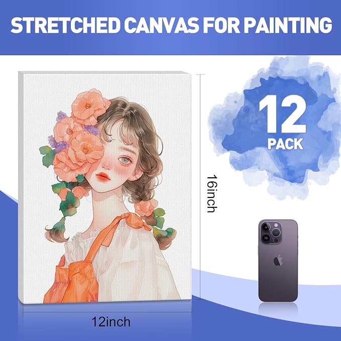 FUMILE 12x16 Canvas for Painting Stretched, 12 Pack Canvases for Painting-5/8 - Image 2