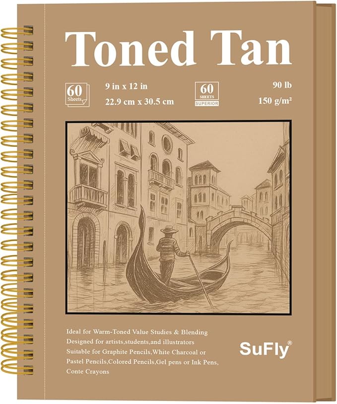 SuFly Toned Tan Sketchbook 9x12 Inches, 60 Sheets - 90lb/150gsm Toned Tan by SuFlyDirect