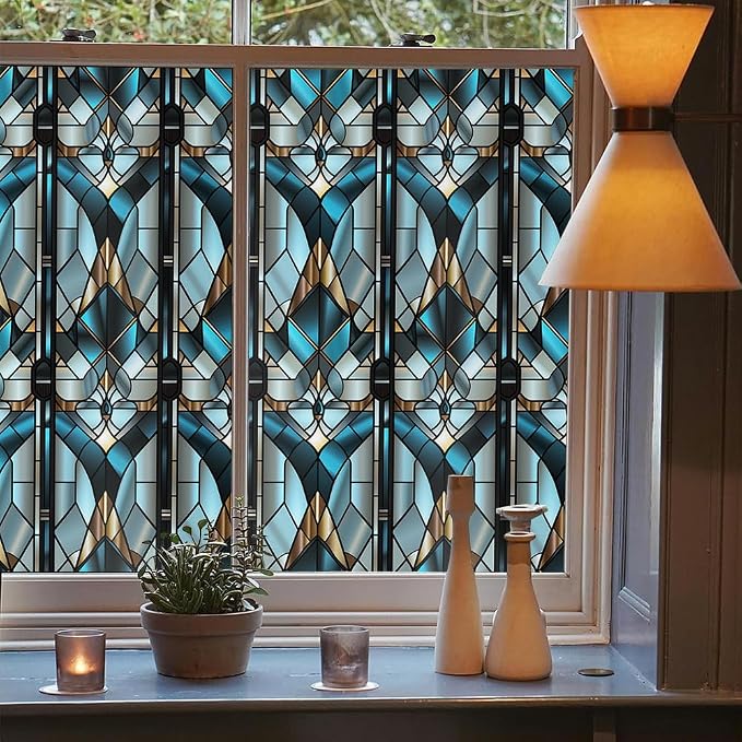 16“x118 Geometric Mosaic Stained Glass Window Films Decorative Window Privacy - Image 3
