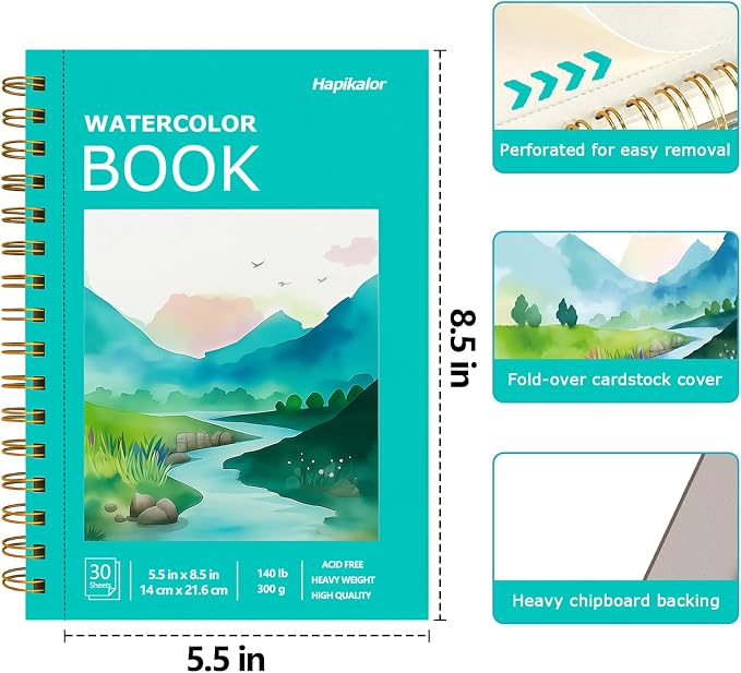 Watercolor Paper Pad, 5.5"x8.5" Water Color Paper, 140lb/300gsm Artist Painting - Image 2