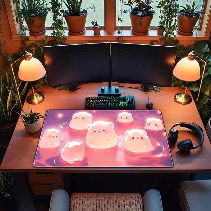 Kawaii Pastel Pink Desk Mat Cute Cat Large Mouse Pad Desk Pad Large Mouse and - Image 4