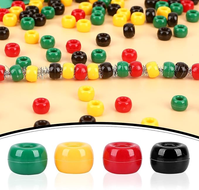 UPINS Red 1200Pcs Yellow Green and Black Pony Beads, Juneteenth Pony Beads - Image 3