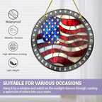 Stained Glass American Flag, Hand-Painted Star Motifs, Vintage Patriotic Wall - Image 4