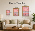 Framed Pink Surfer Girl Canvas Wall Art, Sunset Pink Seascape - Image 5