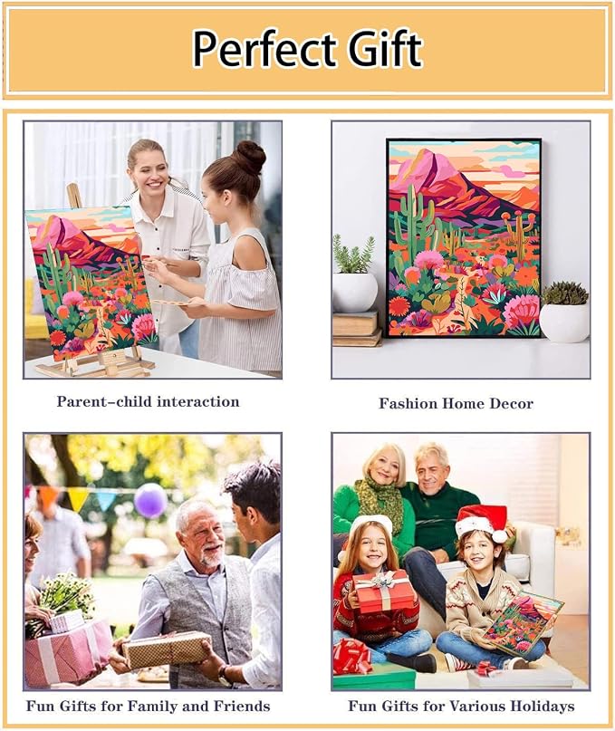Meothan Paint by Numbers Kit for Adults Beginner 16x20 inch | Cactus Flowers - Image 7