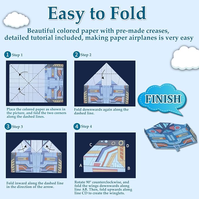 Paper Airplane Kits with 16 Classic Designs, 32 Sheets of Colorful Origami Paper - Image 6