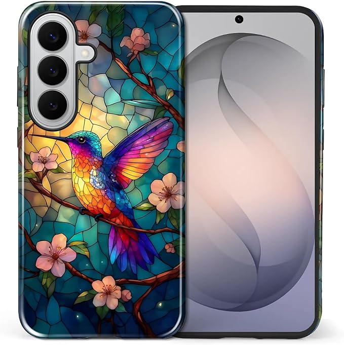 for Samsung Galaxy S26+ Case, Stained Glass Hummingbird Pattern Glossy 2 in 1 - Image 2