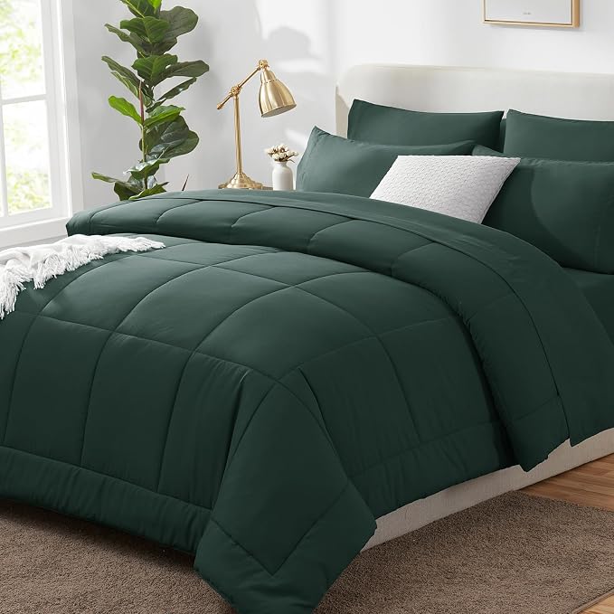 CozyLux Queen Comforter Set Forest Green, 7 Pieces Bed in a Bag, All Season by CozyLux