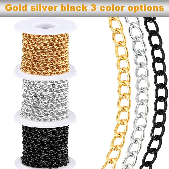 Jishi 16ft Aluminium Curb Chain Roll, Thick Twisted Chain Links, Jewelry Making - Image 7