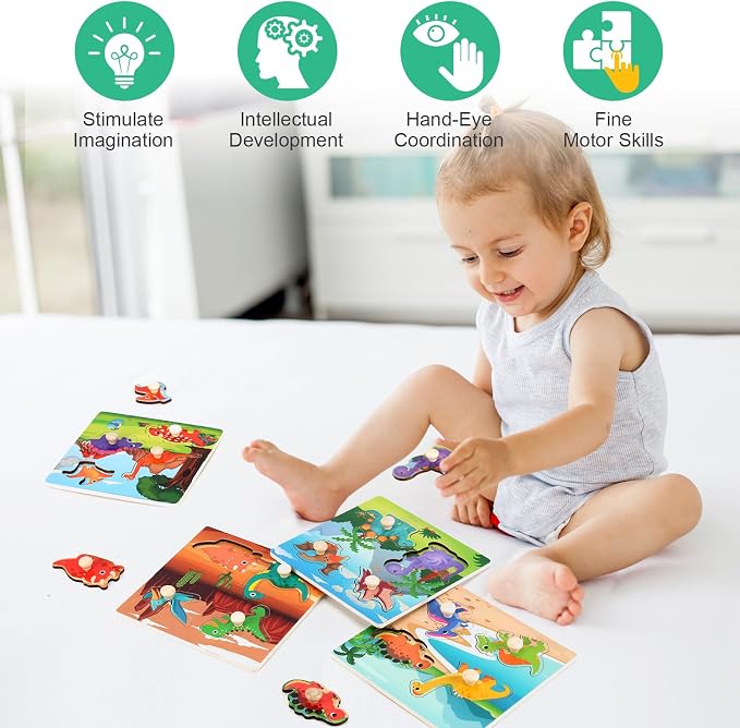 Wooden Peg Puzzles for Toddlers 1-3, Kids Educational Preschool Peg Puzzle Toy - Image 7