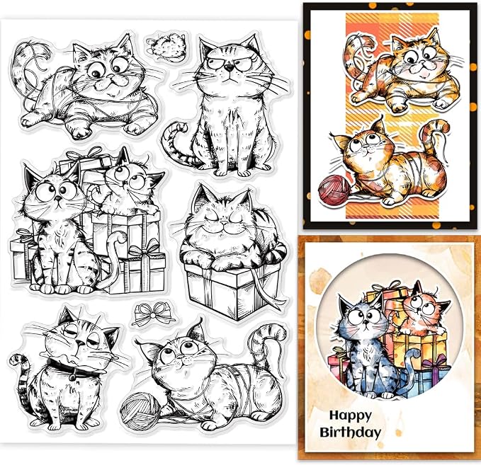 GLOBLELAND Cartoon Gift Cat Clear Stamps Yarn Cat Clear Stamps Pet Cat Silicone by GLOBLELAND