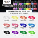 Nicpro 12 Colors Iridescent Acrylic Paint Set, 1 oz/30 ml Chameleon Metallic - Image 6