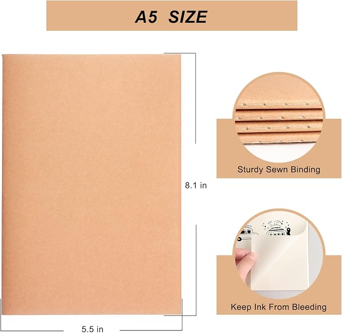 ZZTX 4 Pack Blank Kraft Notebooks A5, 36 Pages, 8.3 X 5.5 Inch | Kraft cover - Image 3