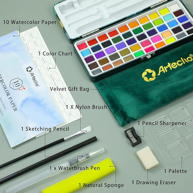 Artecho Watercolor Paint Set 50 Colors, Travel Watercolor Set - Image 3