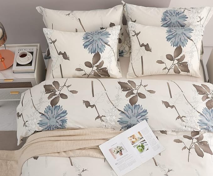 SLEEPBELLA Duvet Cover Twin Size, 600 Thread Count Cotton Botanical Flowers - Image 3