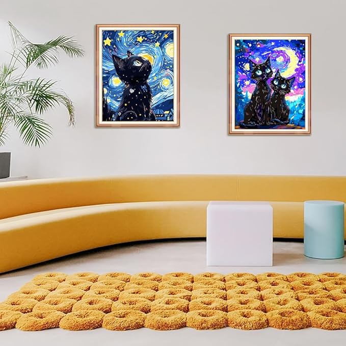 Yunnuo Paint by Numbers Kit for Adults Beginners Cat, Starry Night Black Cat - Image 4