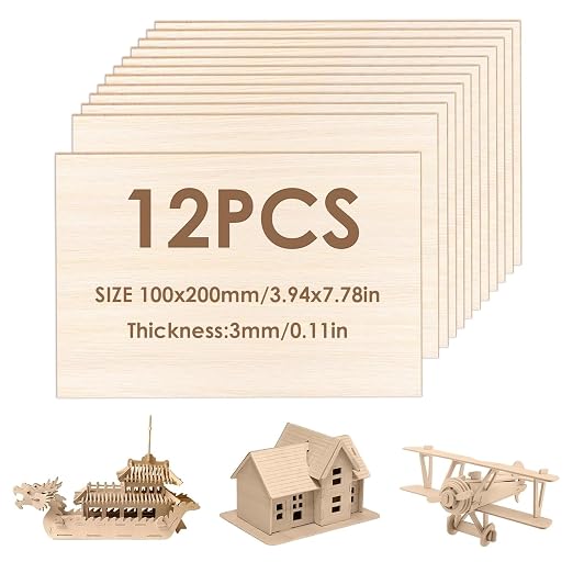 Balsa Wood Craft Sheets for DIY Projects, 12 Pieces, Natural Color by MFCGHXR