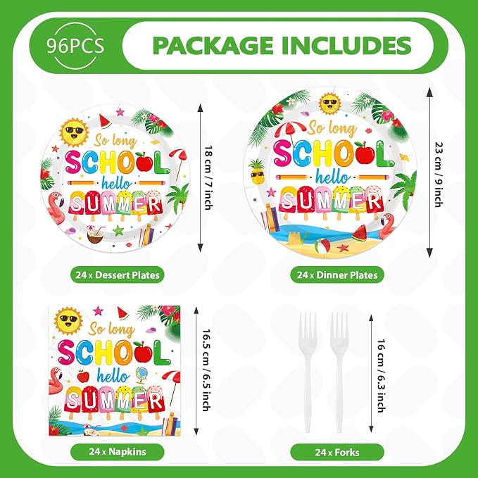 96Pcs So Long School Hello Summer Party Decoration Colorful Sun Popsicle Plates - Image 2