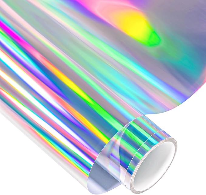 VINYL FROG Holographic Craft Adhesive Vinyl Roll 12"x60" Spectrum Silver by VINYLFROG
