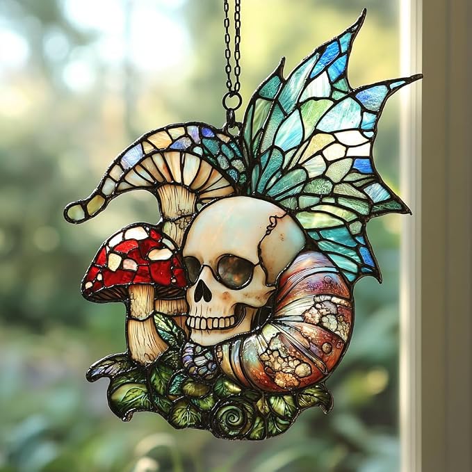 Boho Skeleton Mushroom Acrylic Suncatcher Stained Glass Effect Window Car by AVAGAN
