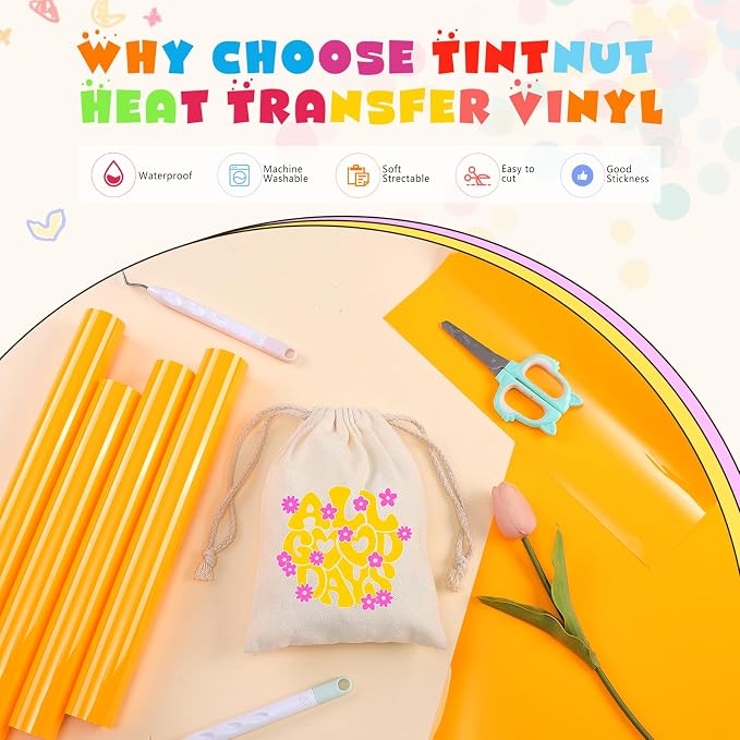 Tintnut Carrot Yellow Neon Heat Transfer Vinyl, easy cut & weed, stretch - Image 3