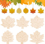 24 PCS Unfinished Wooden Fall Crafts, Maple Leaves Shaped Hanging Ornaments DIY by Sereliy